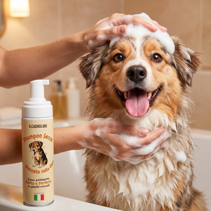 Shampoo Secco in Mousse per Cani – Formula Delicata a Base di Ingredienti Naturali